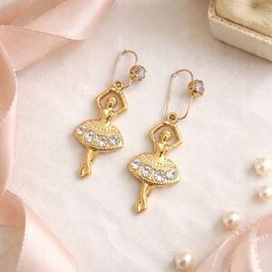 Vintage 14k Gold Filled Ballerinas Dangle Earrings Rhinestone USA